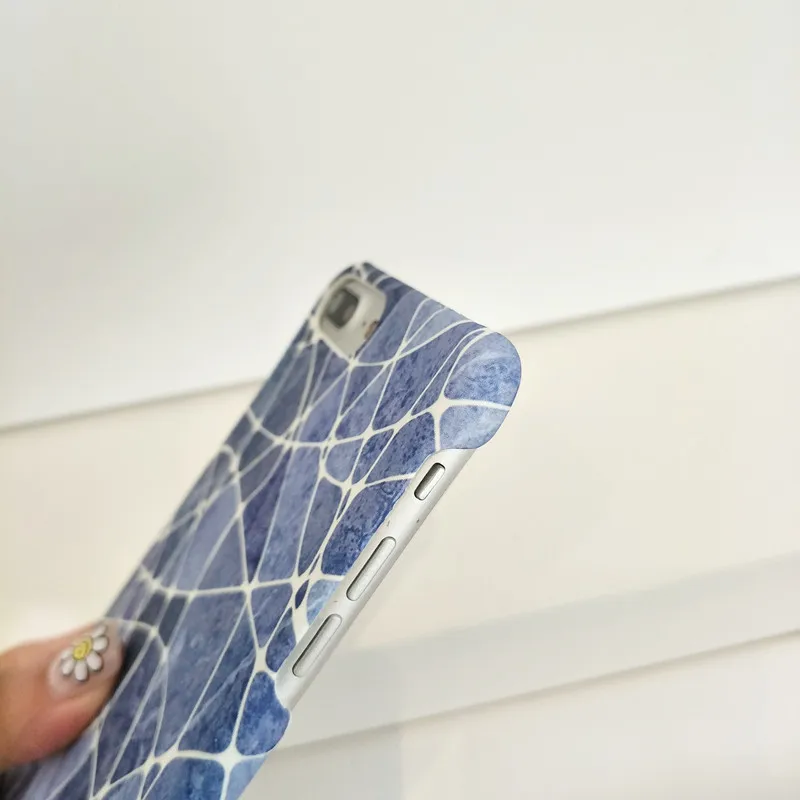 Luxury Marble Blue Geometric line Slim PC Hard phone Cases For iphone 8 case back covers for 6 6s 7 plus Fundas coque | Мобильные