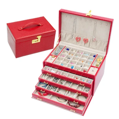 Бесплатная доставка супер большая роскошная кожаная шкатулка для ювелирных