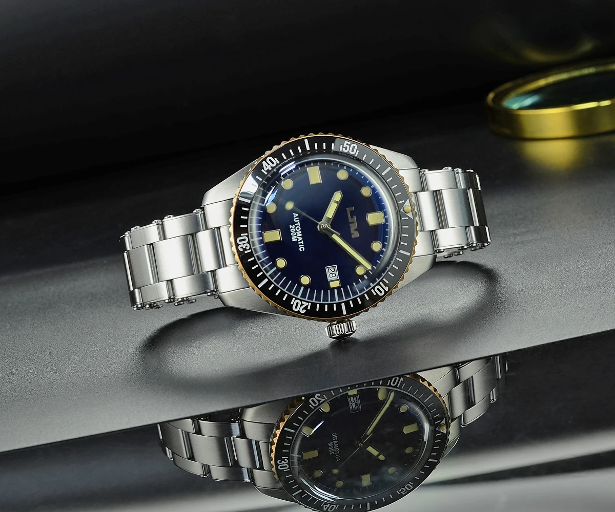 Lugyou San Martin Sea Master Diver Мужские часы автоматические нержавеющая сталь Бронзовый ободок металлический браслет вращающийся супер свечение 20 атм