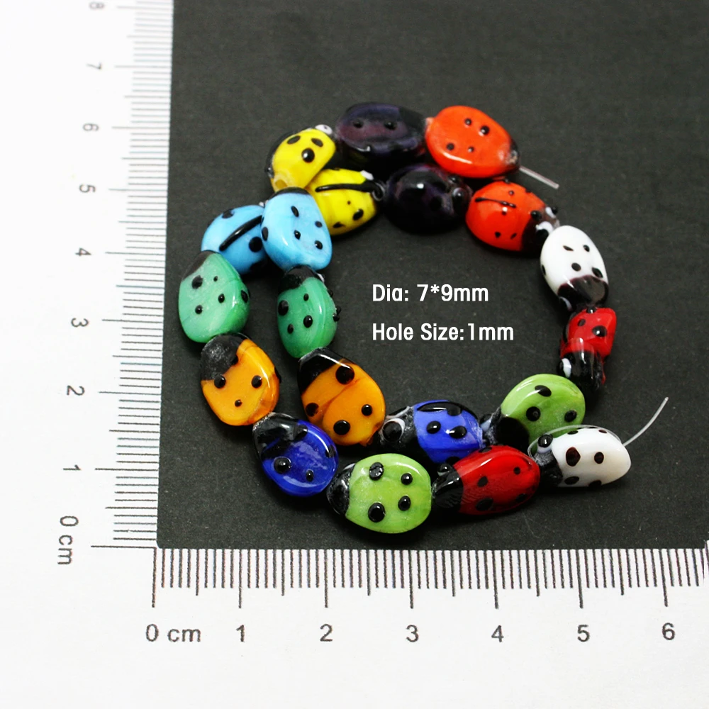 Стеклянные бусины божьей коровки смешанные цвета около 40 шт./лот 7x9 мм|ladybug beads|glass