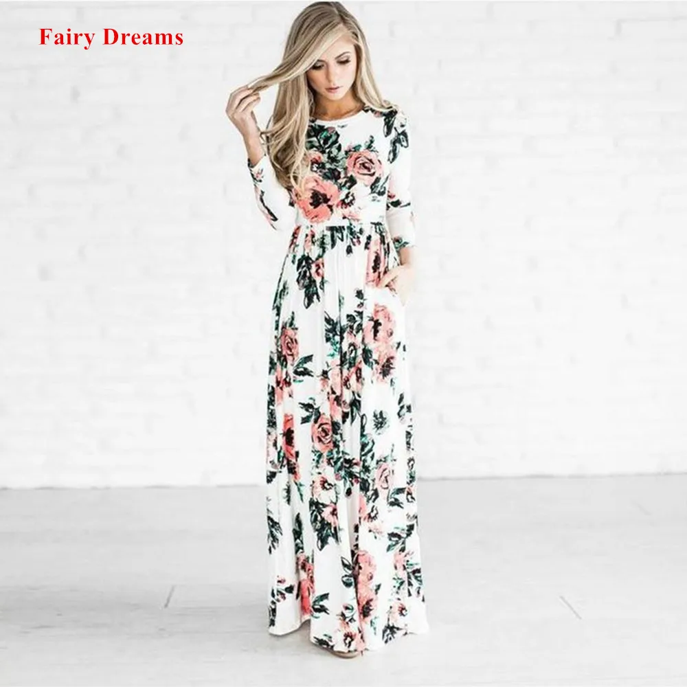 Длинное платье для женщин Большие размеры Костюмы 3XL 2018 с цветочным принтом