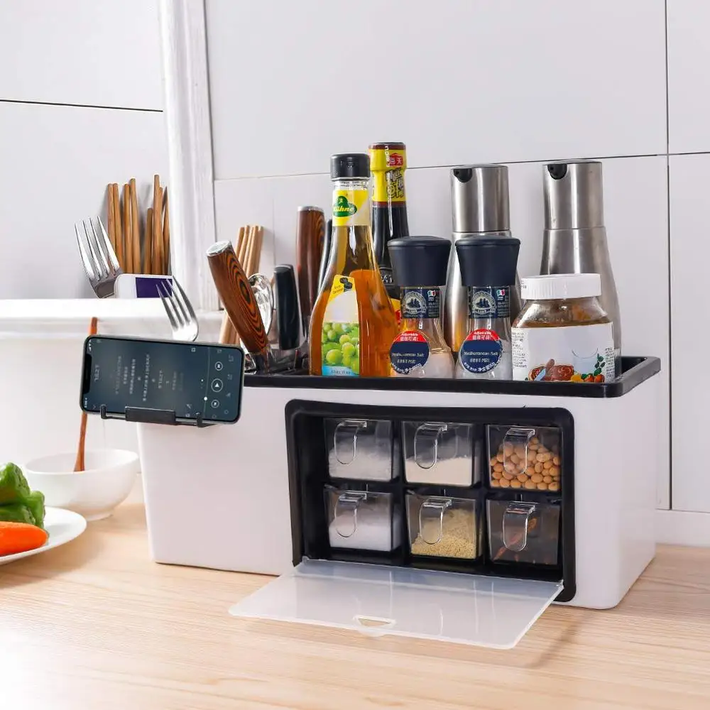 Многофункциональные кухонные пластиковые стеллажи приправы ящик для хранения