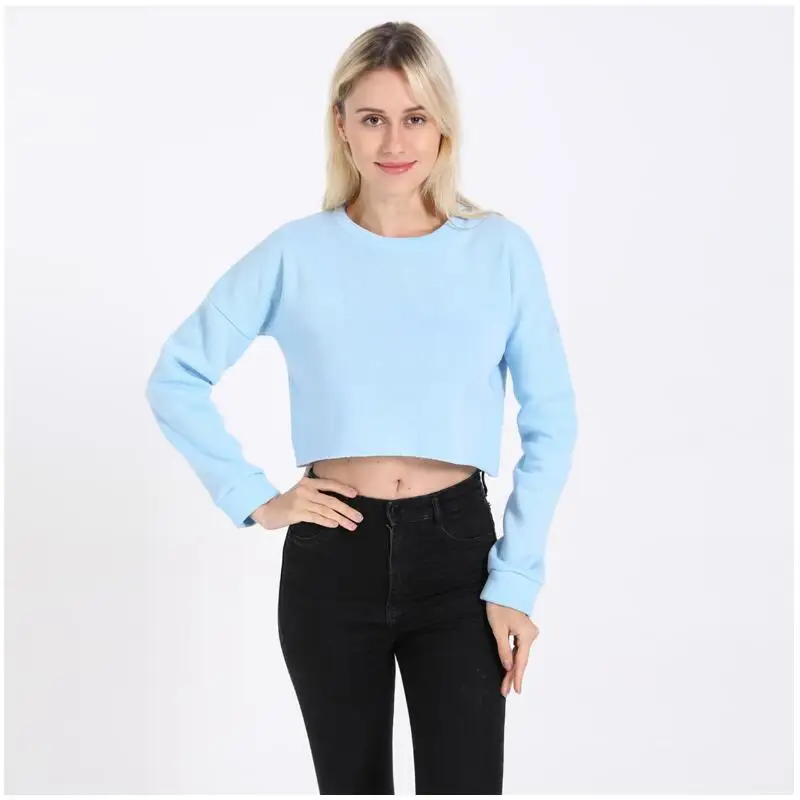 

2019 Women Sweatshirt Explosion Women's clothing Long sleeved navel round neck fleece Sweatshirt WMH139