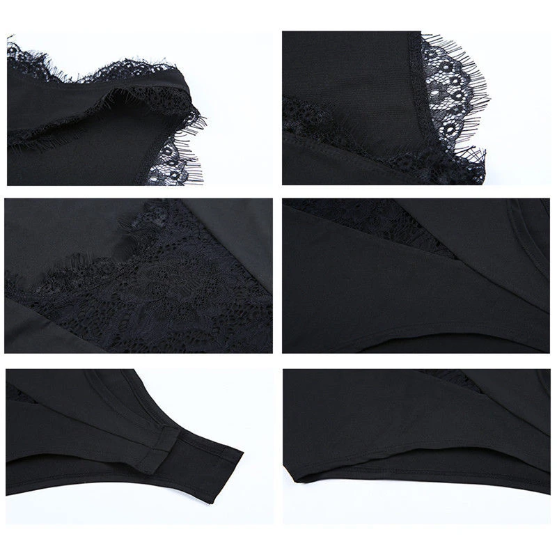 Сексуальное Кружевное боди с вырезами комбинезоны женские без рукавов черное