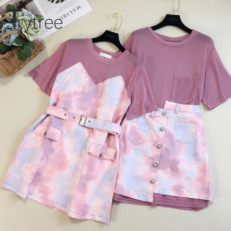 Trytree 2020 летний женский комплект из двух предметов Повседневная розовая свободная