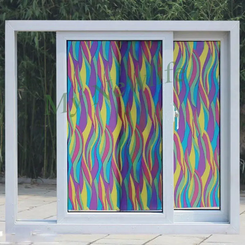 Наклейка для окон с радужными волнами матовая самоклеящаяся декоративная