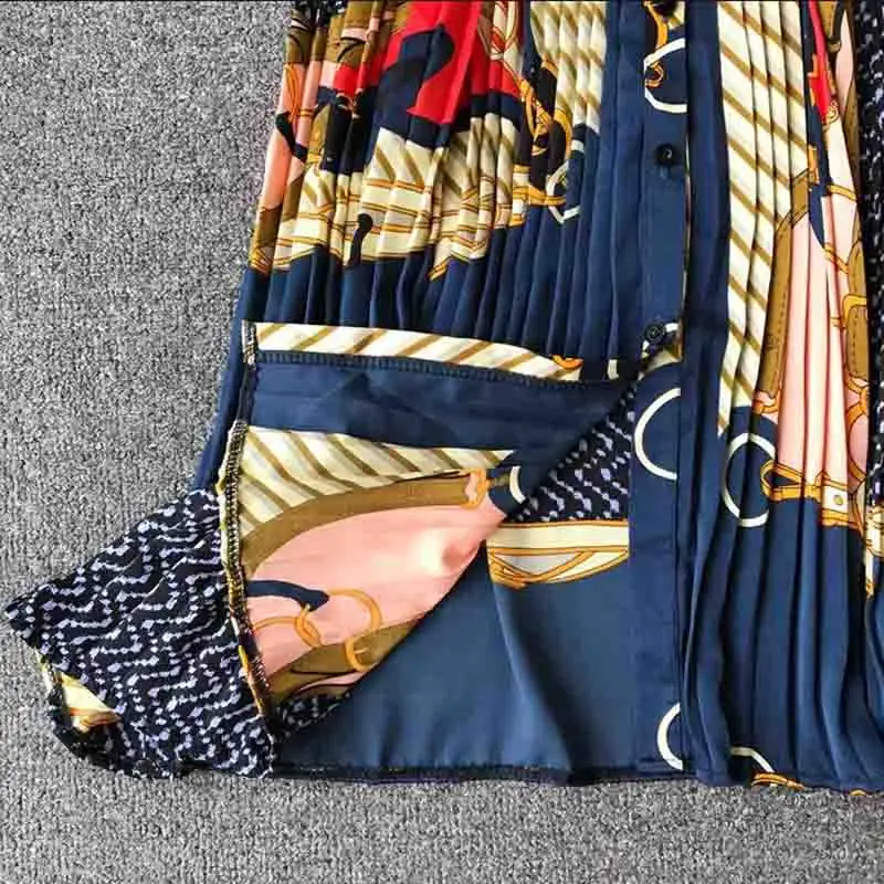 Женское шифоновое платье с длинным рукавом свободное плиссированное принтом