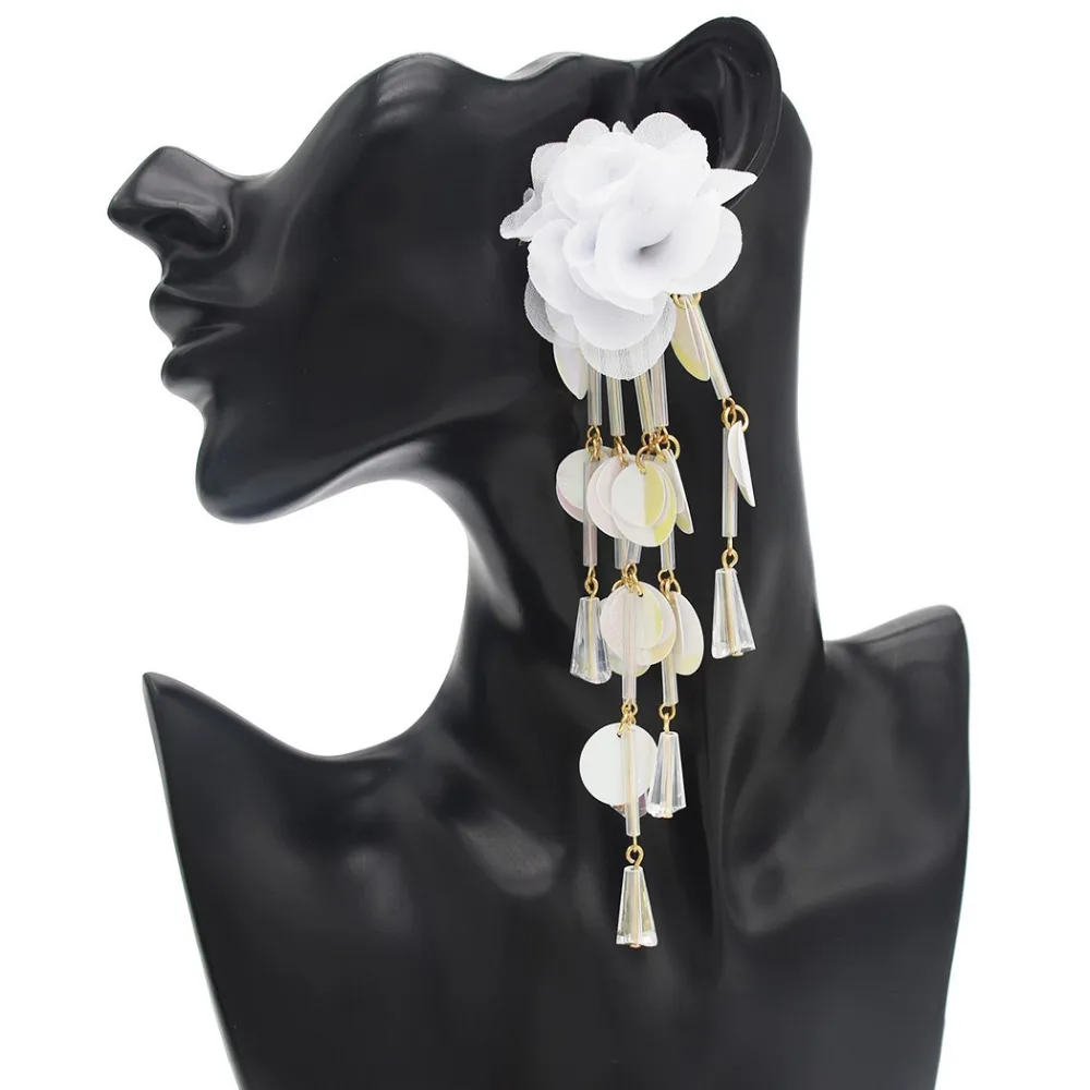 Элегантные модные свисающие серьги в форме цветка из ткани с кисточками и