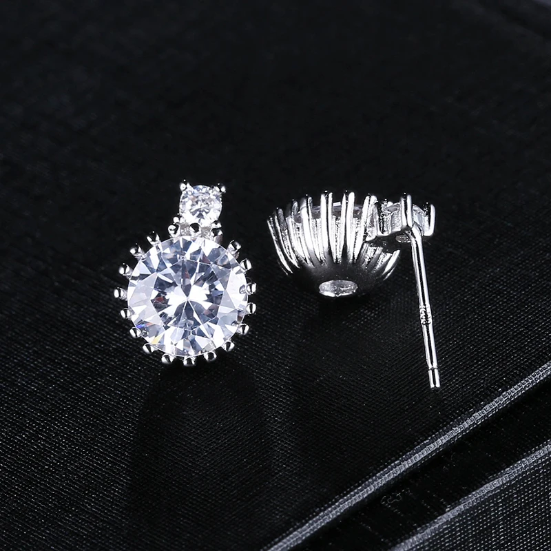 TAOLAN New Elegant Rhinestone Stud Earrings for Women Round Cubic Zirconia Lady's Piercing Rhodium Plated E684 | Украшения и