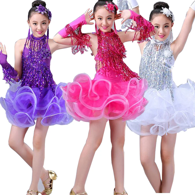 Детское разноцветное платье с блестками для латинских танцев одежда девочек