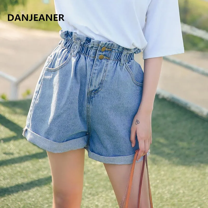 Женские джинсовые шорты DANJEANER винтажные рваные с высокой талией и оборками