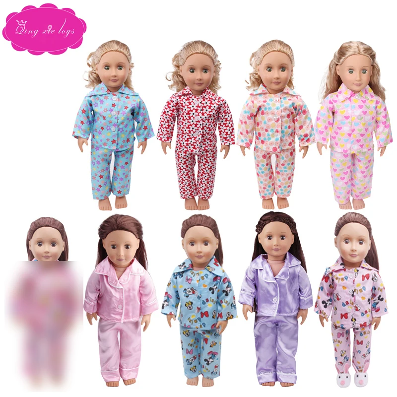 

18 inch Girls doll clothes Print shirt pajamas + pants American newborn dress Baby toys fit 43 cm baby dolls c118
