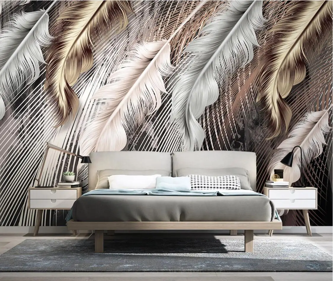 Европейская роскошная Настенная роспись с перьями контактная бумага настенная