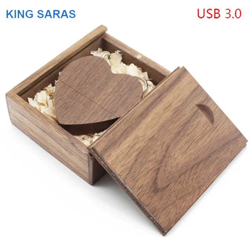 Король SARAS клена из орехового дерева в виде сердца+ коробка модель usb3.0 32 GB usb флэш-накопитель usb3.0 флеш-накопитель 4 ГБ 8 ГБ оперативной памяти, 16 Гб встроенной памяти, любовь, подарок для девочек