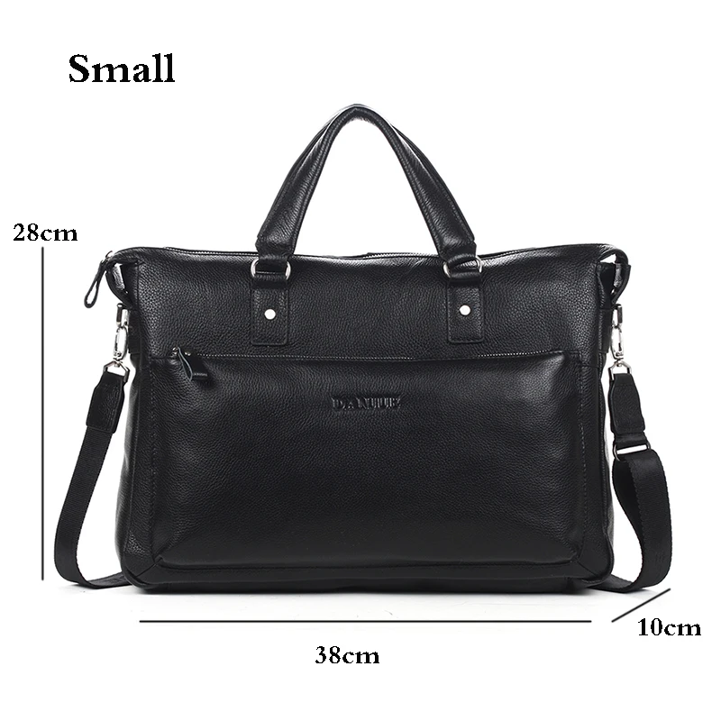 Small black DANJUE Для мужчин Портфели натуральная кожа Бизнес Сумки Мужской два Размер 14/15 дюймов ноутбук Сумки натуральная кожа крупного рогатого скота на каждый день Для мужчин Дорожная сумка - Цвет: Small black