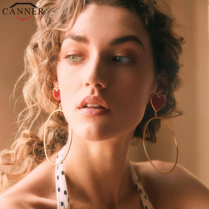 Модные большие круглые серьги CANNER с золотым сердцем уникальный дизайн