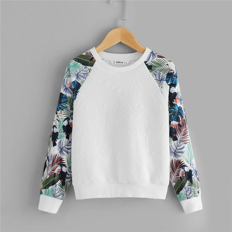 SHEIN/детская белая Милая толстовка с цветочным принтом для маленьких девочек; топы для девочек; коллекция года; Весенний Повседневный пуловер с длинными рукавами; одежда для детей
