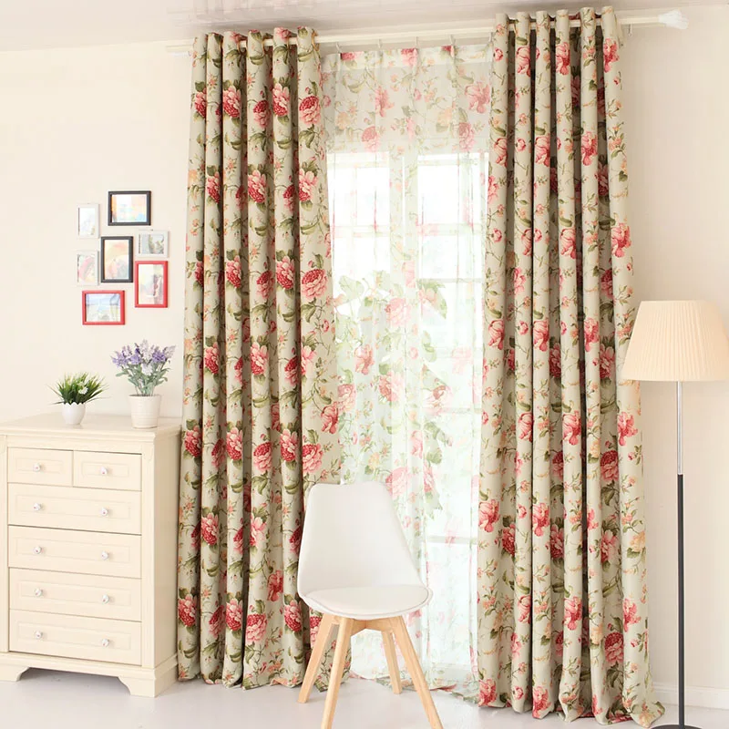 Европейский полузатенение домашний декор деревенские цветочные принты шторы