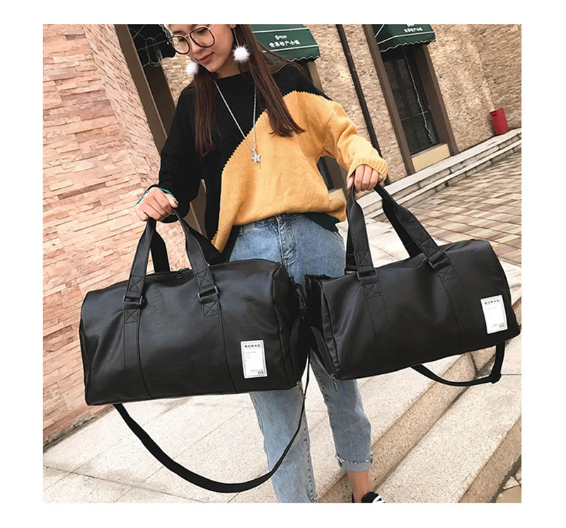 

Sport Pu Leather Gym Male Bag Top Female Sport Shoe Bag for Women Fitness Over Outside Yoga Bag Small Big Travel bags Black