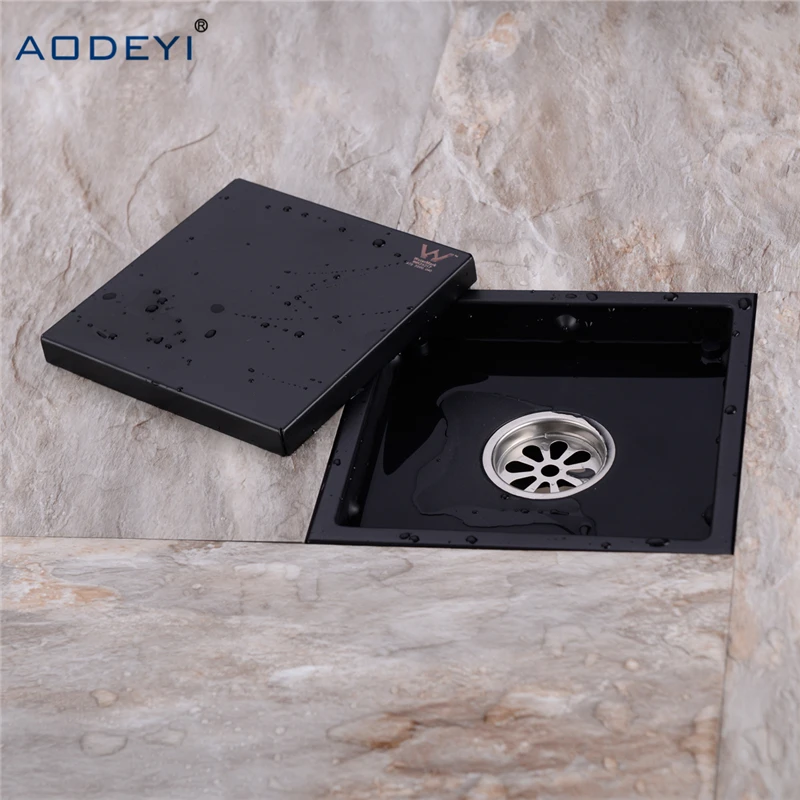 AODEYI, новинка, нержавеющая сталь, слив для душа, черный, для ванной комнаты, напольный слив, плитка, вставка, квадратный, анти-запах, пол, отходы, решетки 150X150