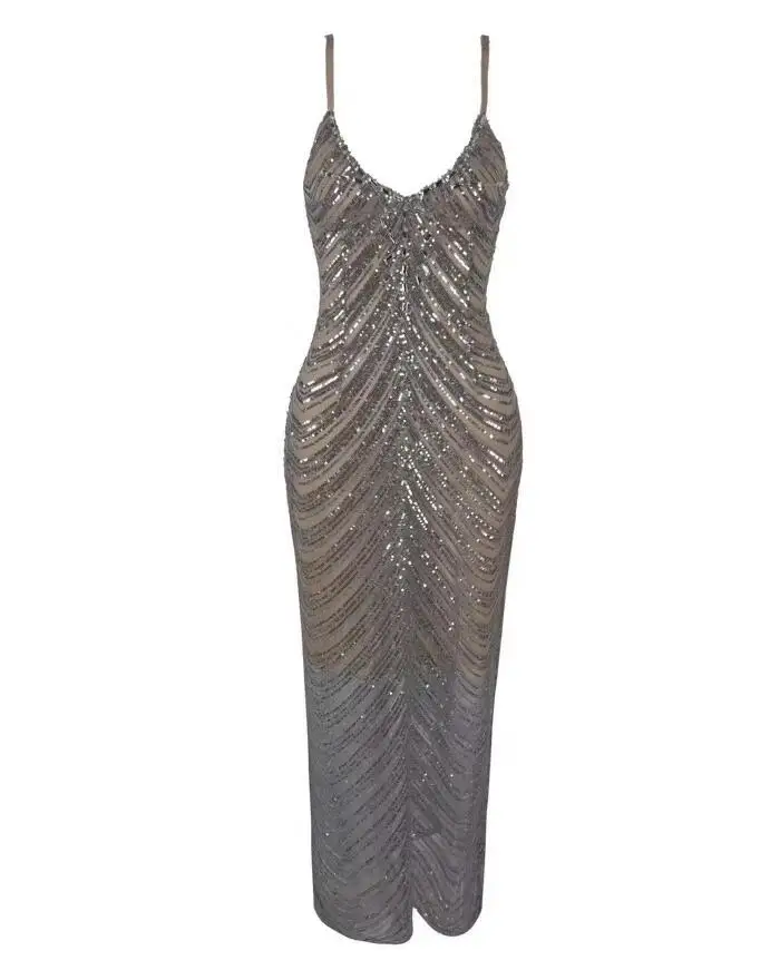 Женское длинное Сетчатое платье с блестками дизайнерское праздничное открытой