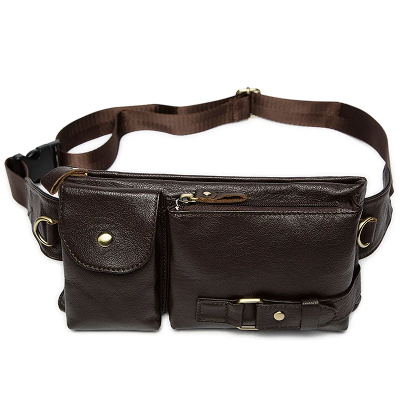 cofee MVA Casual Men Waist Pack Genuine Leather Men`s Chest Bag Men Leather Messenger Bag Cow Leather Coin Purse Bags - Цвет: cofee