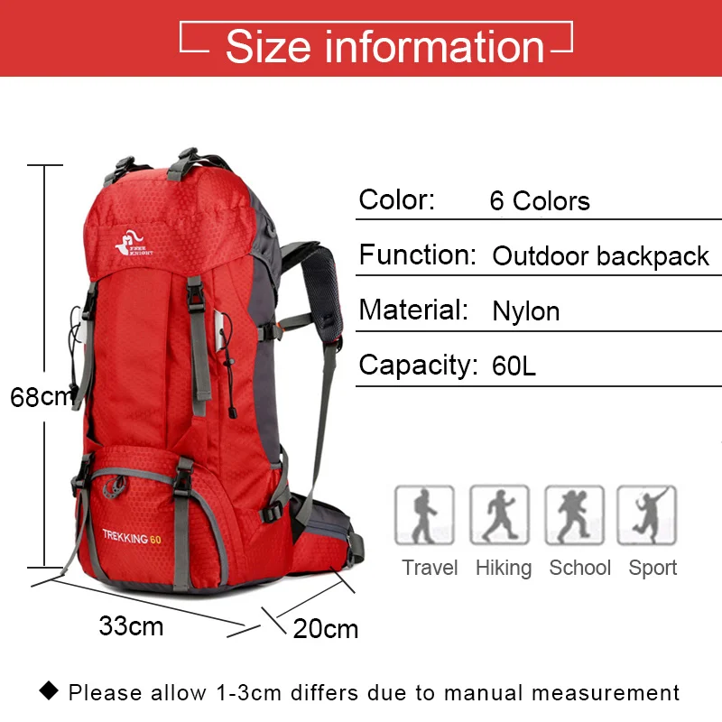 Открытый спортивная сумка 60L Для мужчин женщин Путешествия Водонепроницаемый