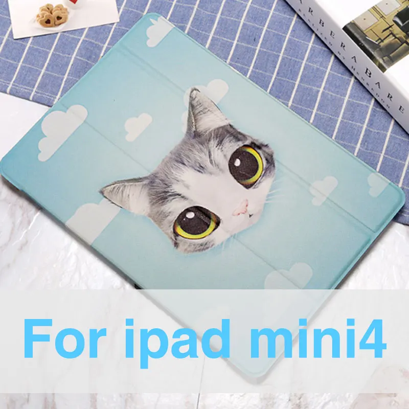 Милый милый чехол с большими глазами котом для, iPad 9,7, раскрашенный чехол с подставкой на заднюю панель для iPad 2, air 1, мини-чехол с мультипликационным принтом Wake Up Folio Fundas - Цвет: For ipad mini 4