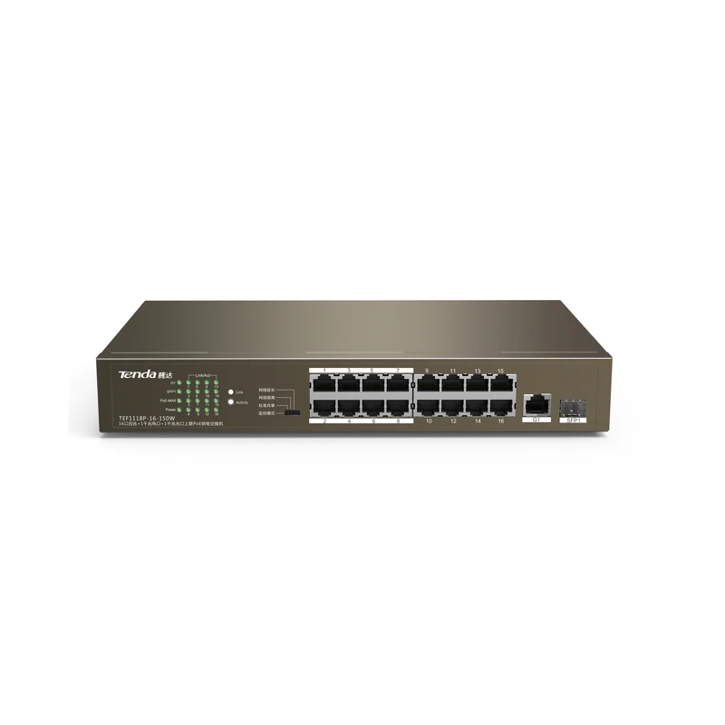 Tenda TEF1118P-16-150W Ethernet сетевой коммутатор 16 портов, 135 Вт PoE источник питания