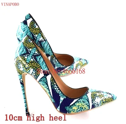 10cm heel Брендовая обувь; модные женские туфли-лодочки; женские зеленые свадебные туфли на высоком каблуке с острым носком и принтом «граффити»; Каблук-шпилька 12 см, 10, 8 см - Цвет: 10cm heel