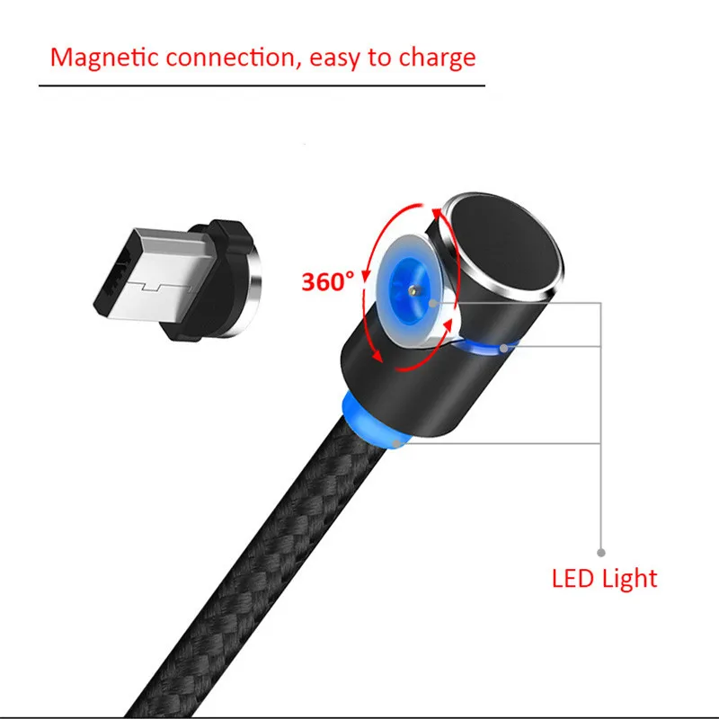 Магнитный usb кабель 90 градусов Micro USB type c для быстрой зарядки 1 м 2 кабели планшетов