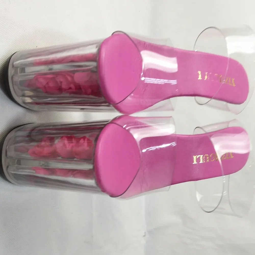 Sexy romantic rose crystal sandals, stage performance star photo album 20cm ultra high transparent Slippers