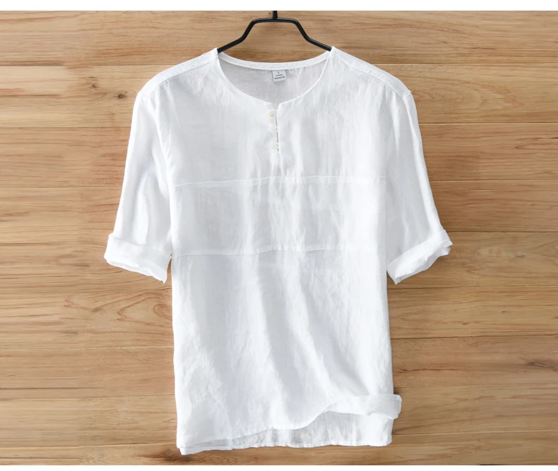 New High Quality Summer Tee Shirt Homme Slim Linen T-shirt Men