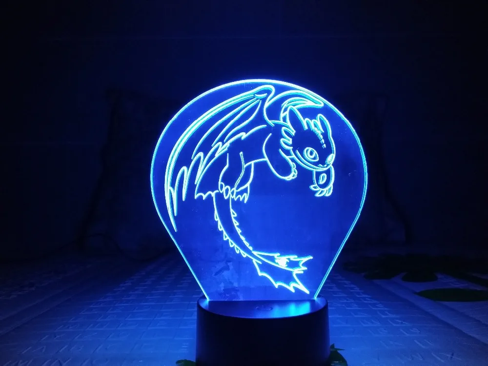 Как приручить дракона ночник светодиодный 3D иллюзия USB сенсорный датчик RGB ребенок дети подарок ночь ярость настольная лампа украшение стола