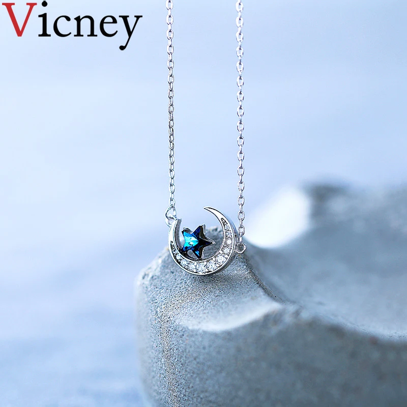 Vicney 2019 Новая Звезда Луна 925 серебро ожерелье 5A Циркон Кристалл колье Женские