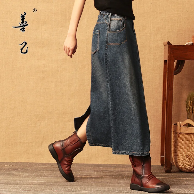 Бесплатная доставка 2019 новых осенью и весной деним Повседневное Длинные Макси