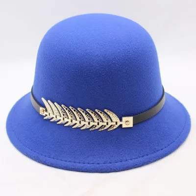 Royal blue New 9 Colours Winter Autumn Imitation Woolen Fedoras Cap Basin of Dome Woolen Cloth Hat Female Cloth Basin Cap Fedora - Цвет: Royal blue