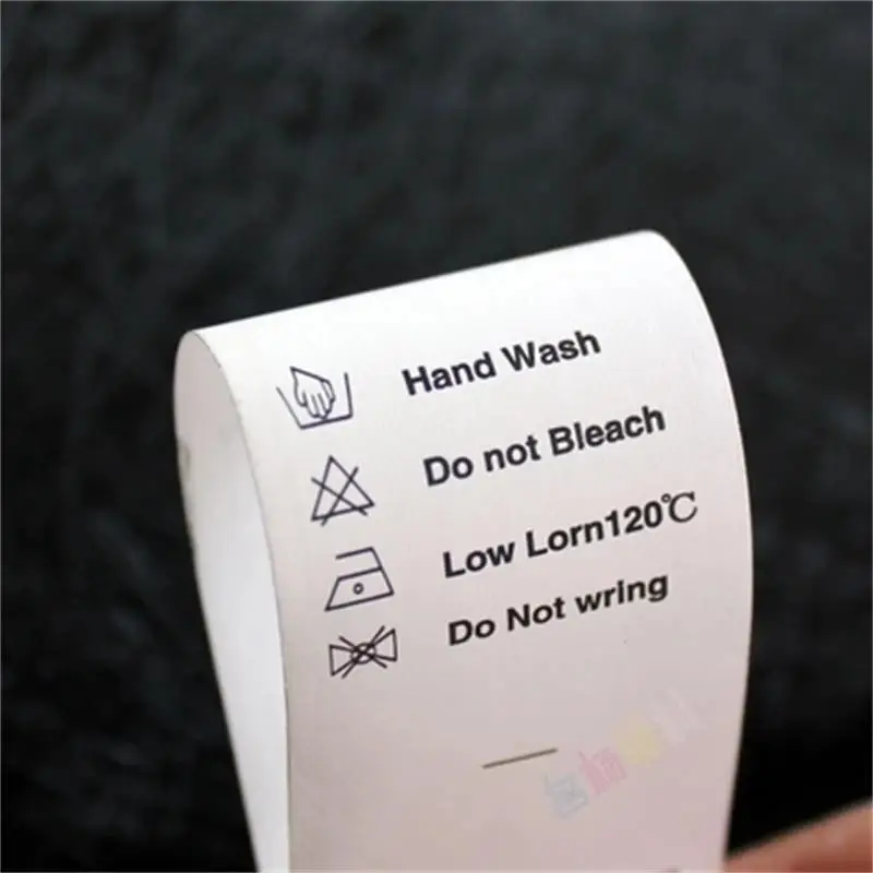 

Custom Made design 200pcs/lot white garment washing care label clothing care size tags washable labels nylon taffeta by roll