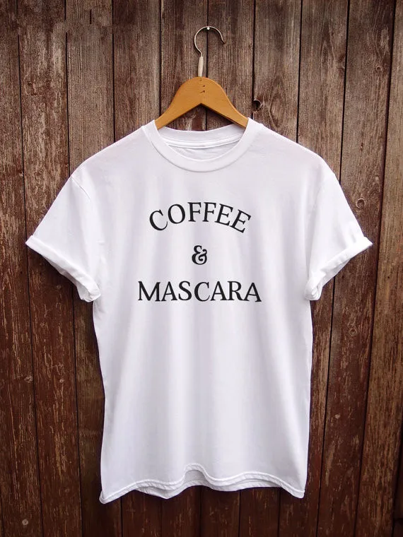 Футболка женская кофейная с тушью для ресниц модный топ короткий хлопковый
