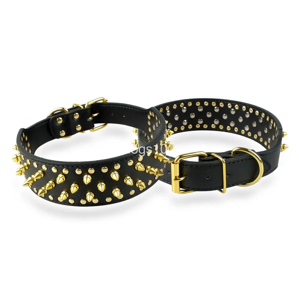 Ошейник для собак из кожи золотистого цвета шириной 2 дюйма средних и больших