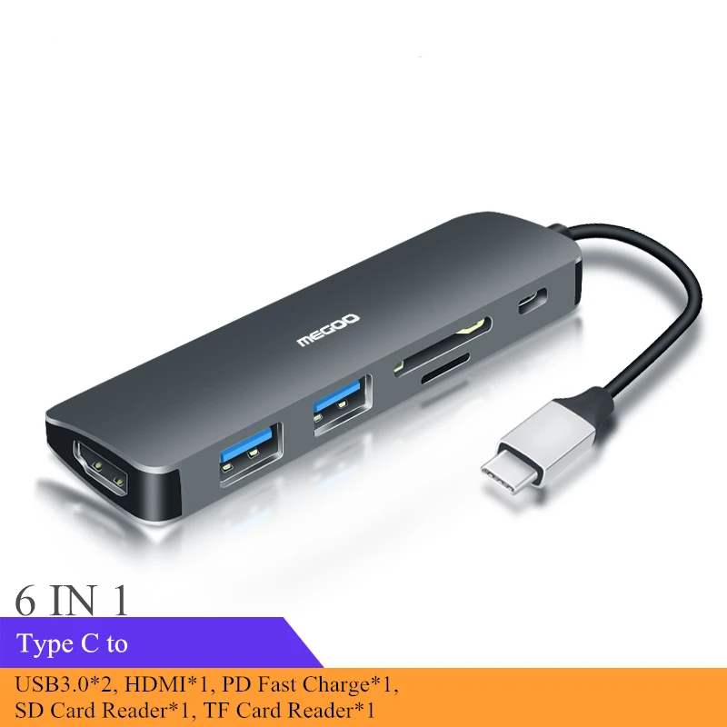 Megoo Тип C док-станция для ноутбука USB C к VGA/HDMI/Ethernet/USB3.0/Кардридер/Аудио/PD для Surface Pro/Mac Pro type C ноутбука - Цвет: 6 in 1
