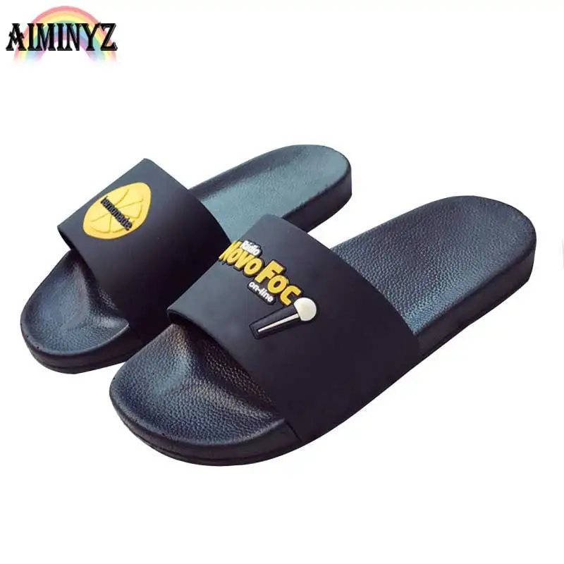 Мода Лимон Тапочки Прохладный душ Для женщин микрофон летом Одежда для дома