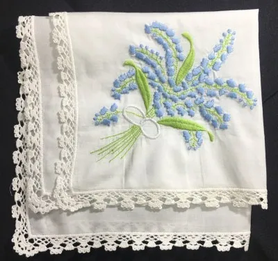 Set of 12 Fashion Wedding Bridal Handkerchiefs White Cotton Hankies with Lace Edged and Color embroidered Floral For Bride Gifts |