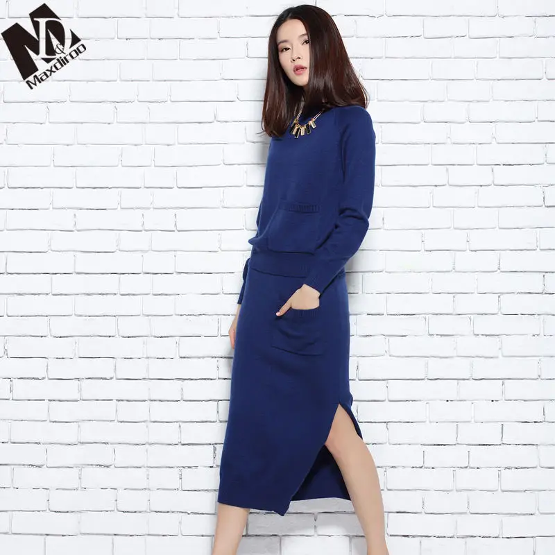 Navy Blue LUO SHA 3 шт./компл. Для женщин костюм женский пуловер, свитер, костюм Для женщин костюм Костюмы комплект спортивный костюм, спортивный костюм, пуловер+ юбка+ пончо - Цвет: Navy Blue