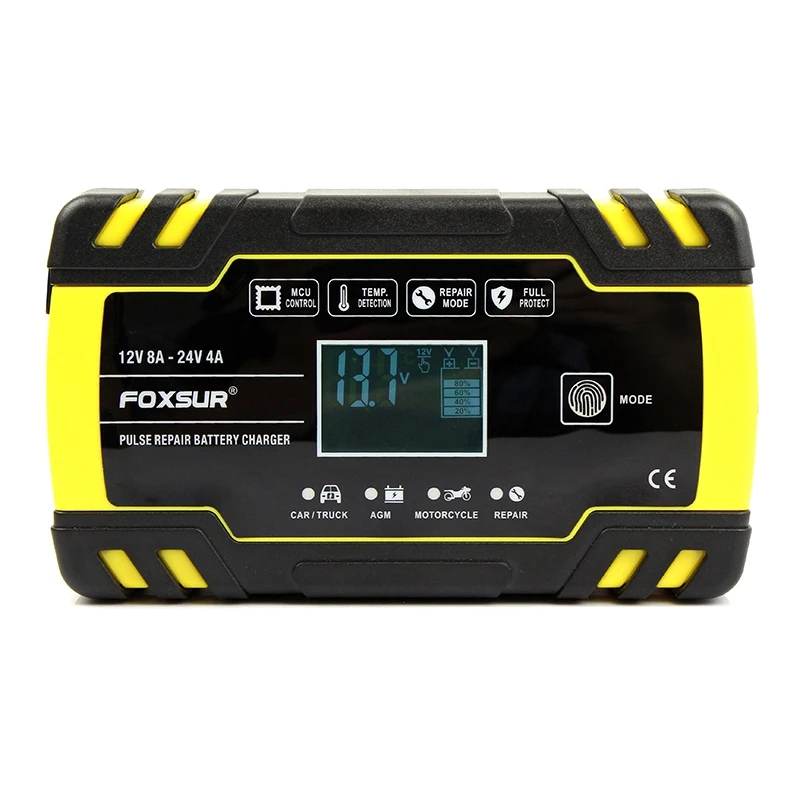 Foxsur 12V 8A 24V 4A импульсный ремонт Зарядное устройство с ЖК дисплеем Дисплей для