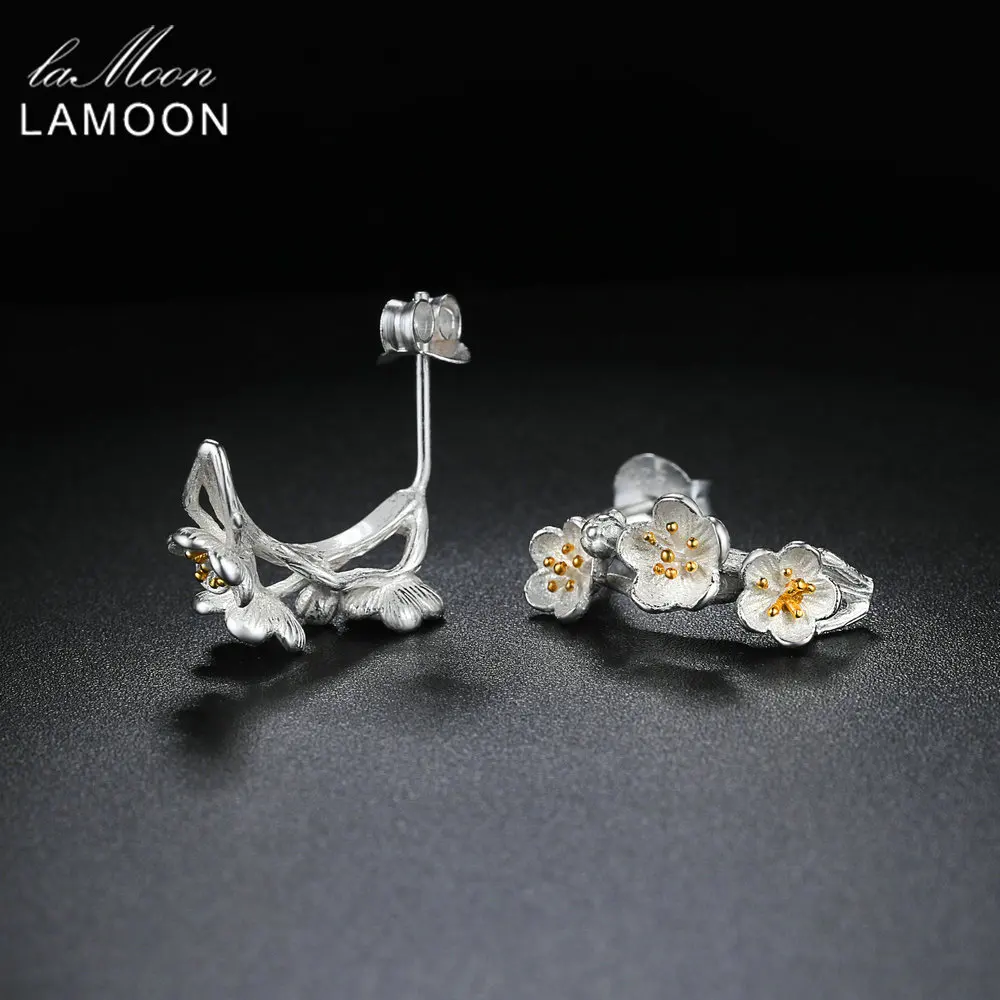LAMOON Pure серьги из серебра 925 для женщин 2 цвета цветок Изящные Ювелирные изделия