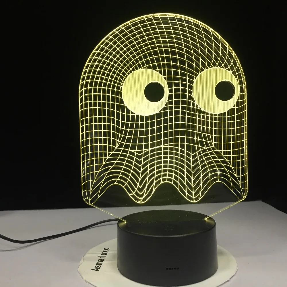 Аркадная игра Pac Man Blinky Ghost 3d Светодиодная Ночная лампа настольная 7 цветов меняющаяся Новинка светильник детский подарок Pacman ночной Светильник AW-1428