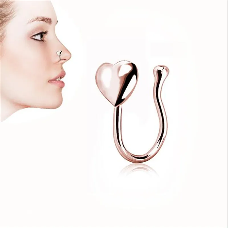 Кольцо женское под розовое золото кольцо с кристаллом для имитации пирсинга носа