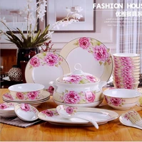 jingdezhen 58 pieces western style phnom penh ceramic tableware set wholesale ceramic tableware bowls and sets of peony fairies