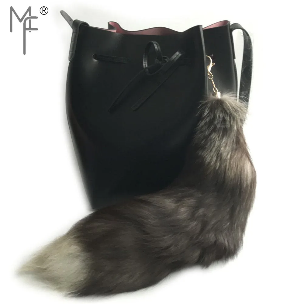 Magicfur-40 см-50 см Настоящий Серебряный Лисий Мех Хвост большой длинный кожаный брелок с кисточкой сумка Шарм автомобильный брелок подвеска